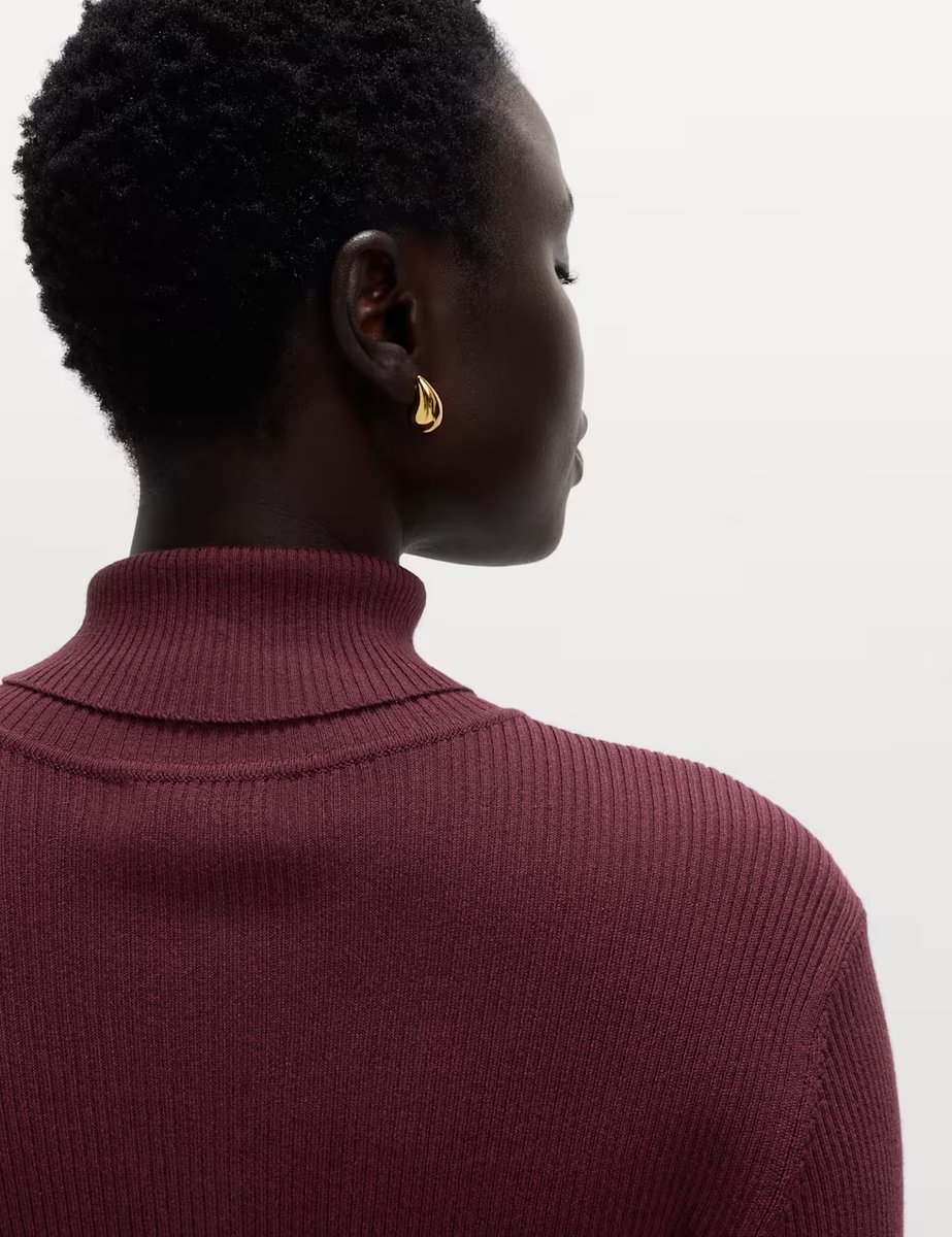 Marks & Spencer M&S Ribbed Roll Neck Jumper Dark Burgundy - 2