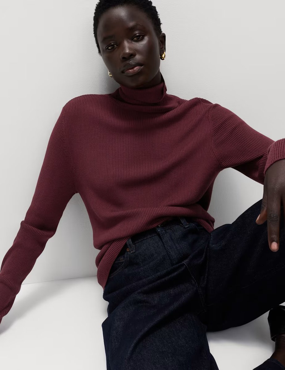 Marks & Spencer M&S Ribbed Roll Neck Jumper Dark Burgundy - 3