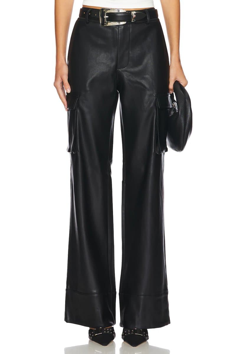 revolve Revolve Vegan Leather Low Rise Cargo Pants in Black