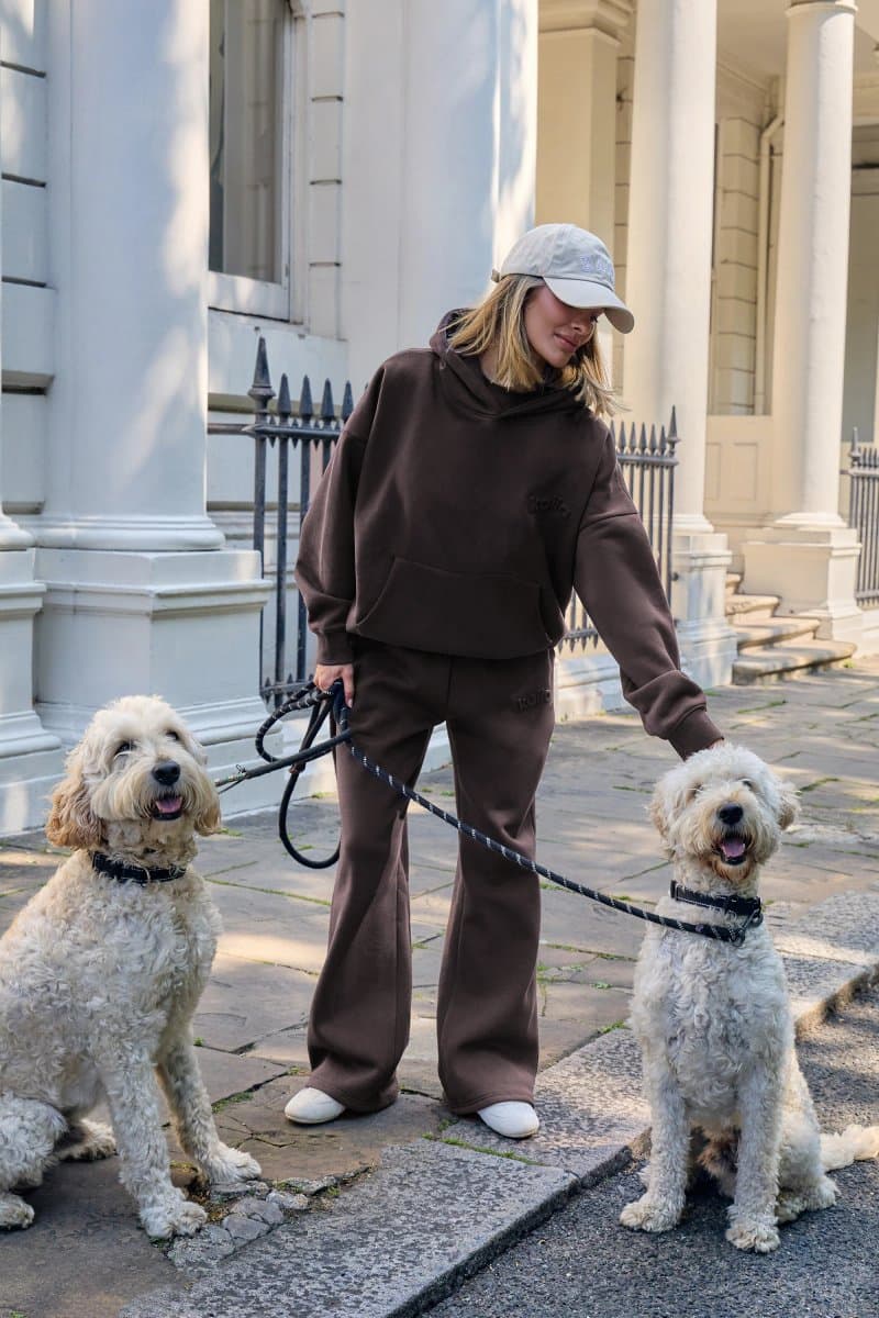 Kaiia Kaiia Bitter Chocolate Embossed Wide Leg Joggers