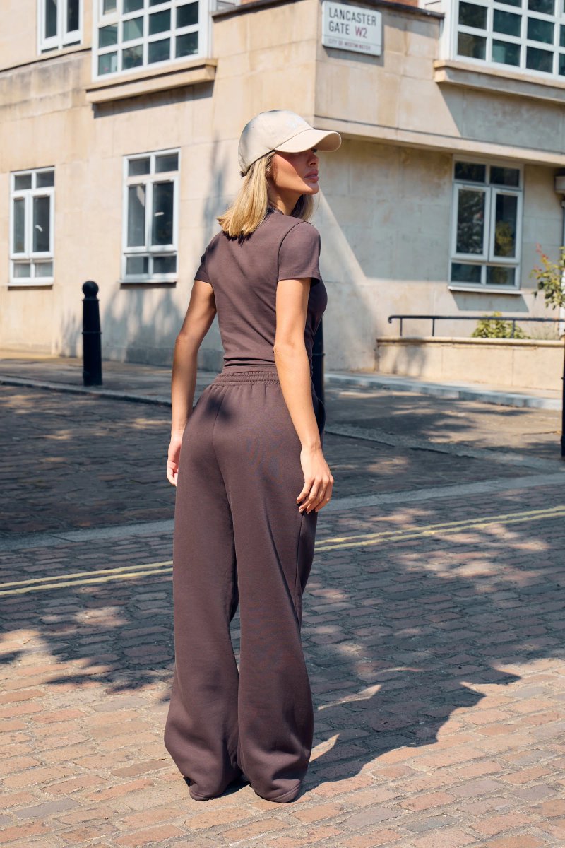 Kaiia Kaiia Embossed Wide Leg Joggers Bitter Chocolate - 3