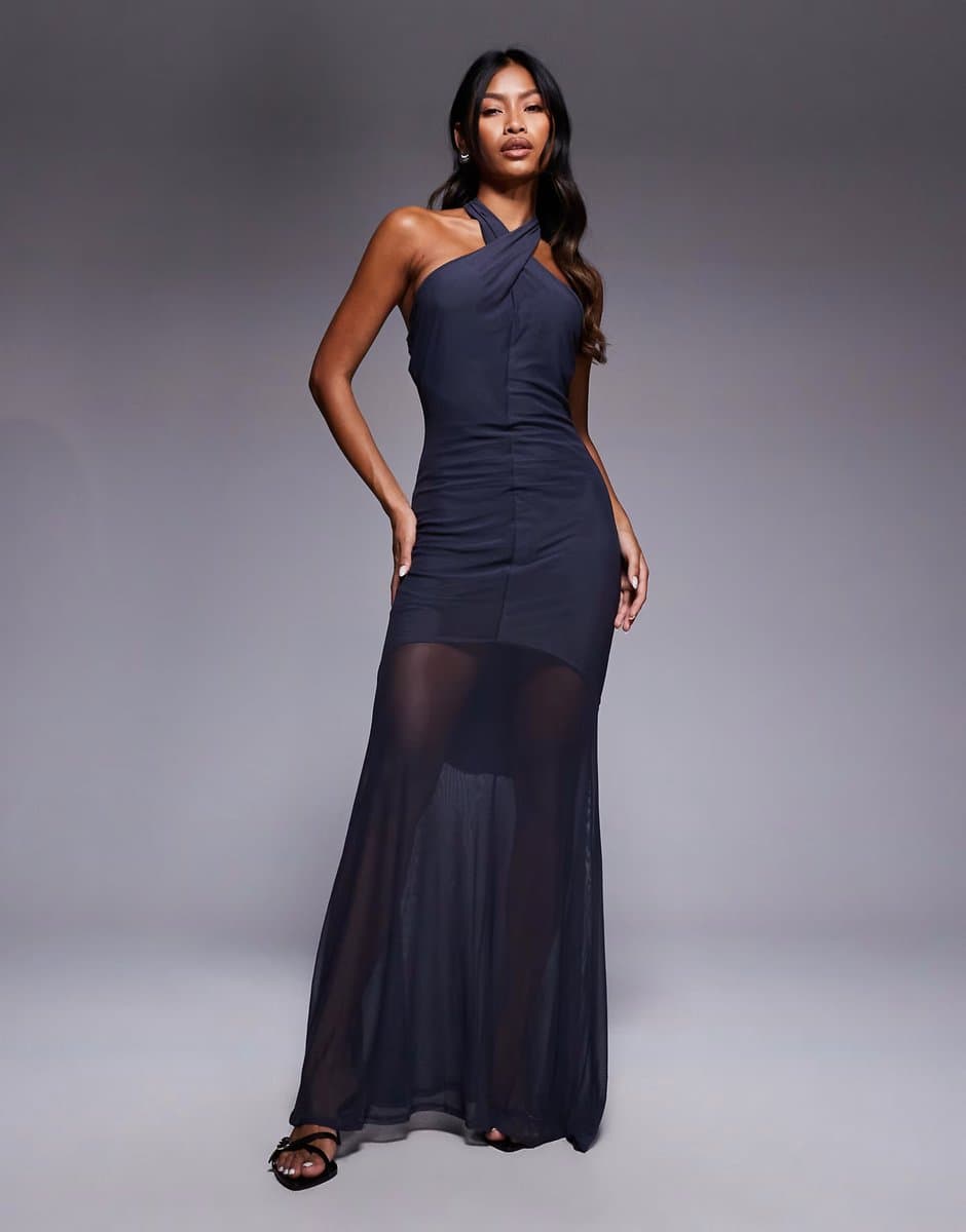ASOS ASOS DESIGN twisted halter maxi dress with sheer skirt