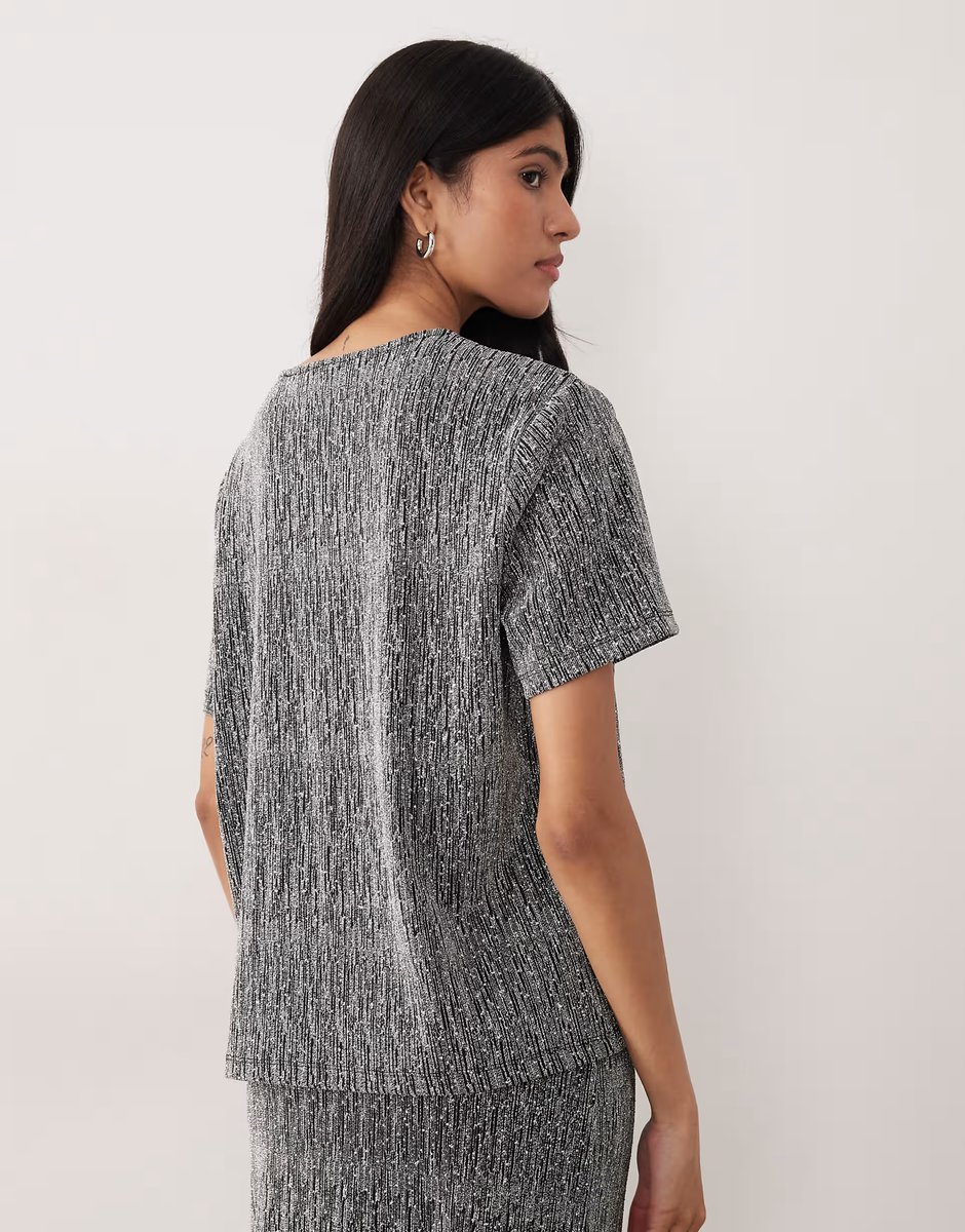 ASOS Vila glitter t-shirt co-ord in silver - 2