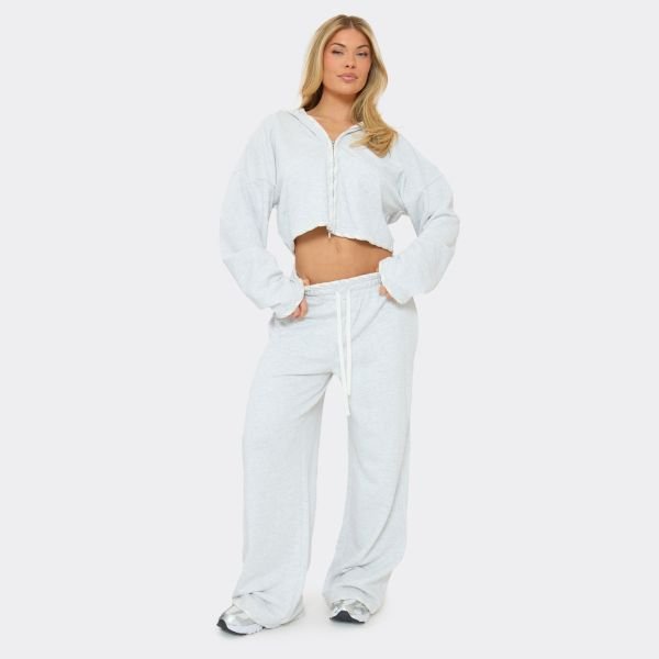 EGO Contrast Lace Up Double Zip-Up Detail Jacket In Light Grey Marl, Women's Size UK 6 - 2