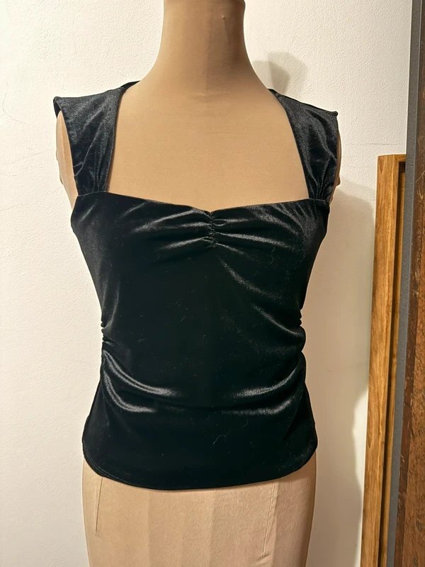 ASOS Design black velvet velour ruched square neck blouse top size M - 3