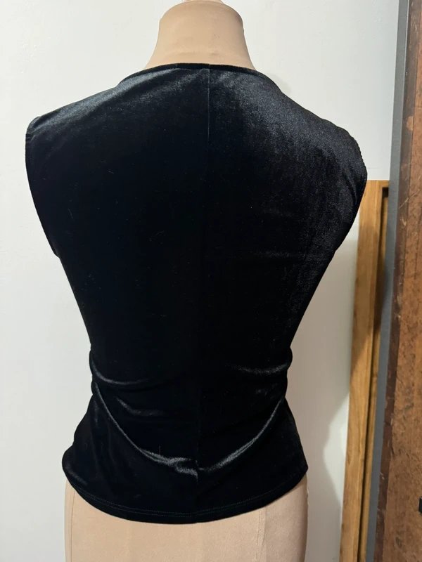 ASOS Design black velvet velour ruched square neck blouse top size M - 4