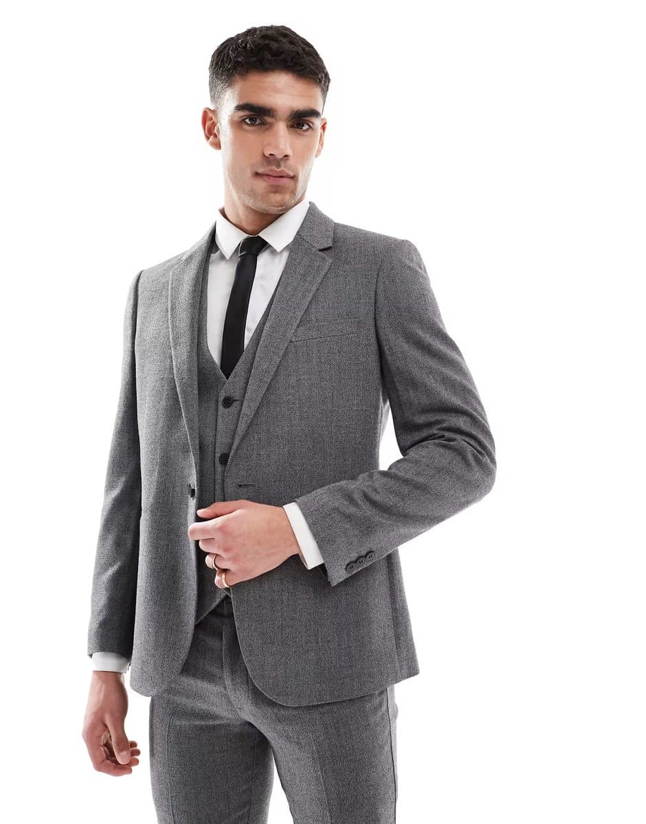 ASOS ASOS DESIGN wool look skinny suit jacket in dark grey