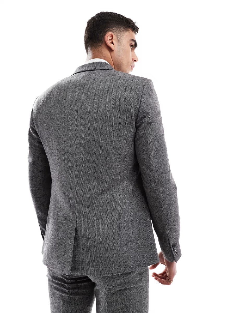 ASOS ASOS DESIGN wool look skinny suit jacket in dark grey - 2