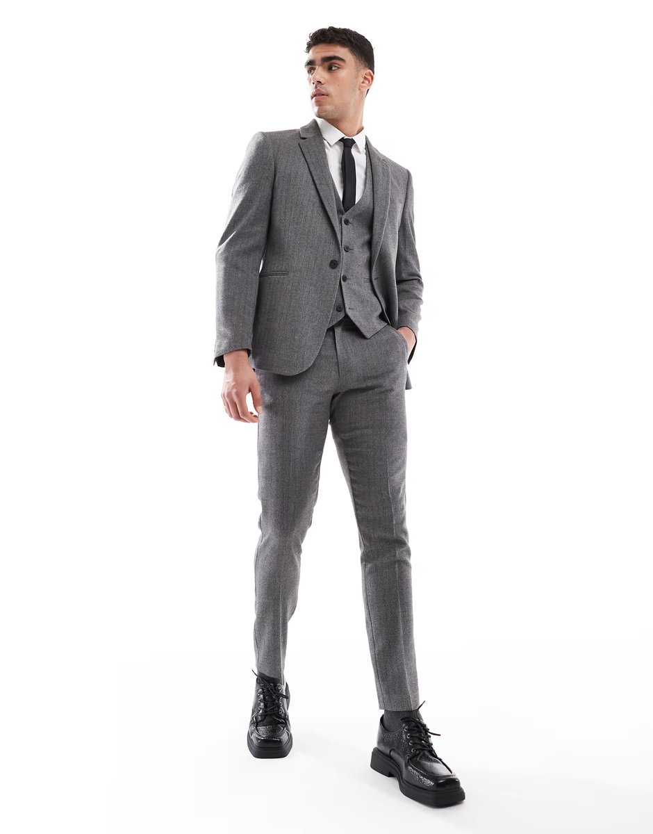 ASOS ASOS DESIGN wool look skinny suit jacket in dark grey - 3