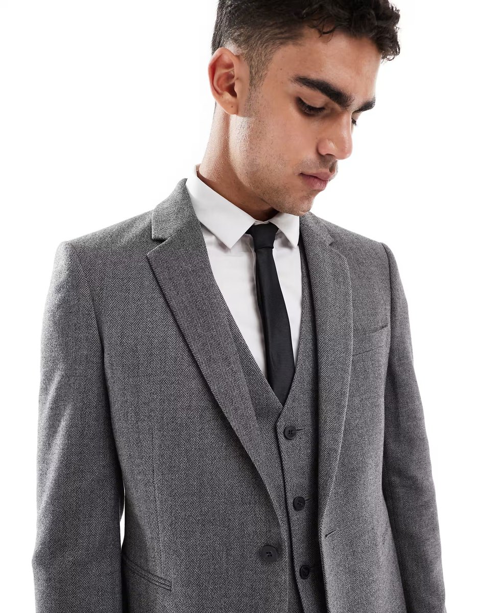 ASOS ASOS DESIGN wool look skinny suit jacket in dark grey - 4