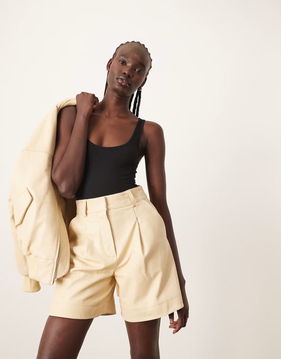 ASOS ARRANGE premium leather city shorts co-ord in buttermilk