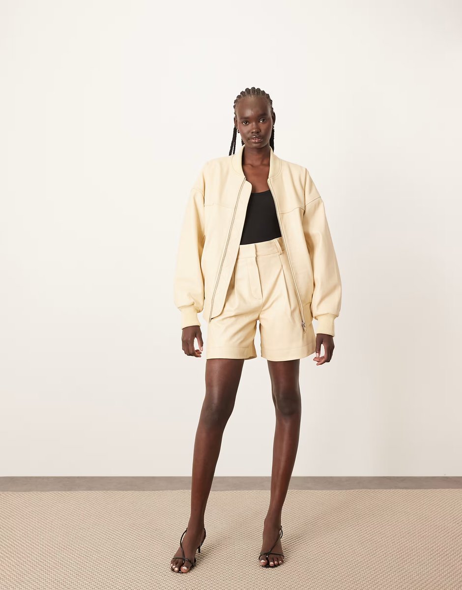 ASOS ARRANGE premium leather city shorts co-ord in buttermilk - 3