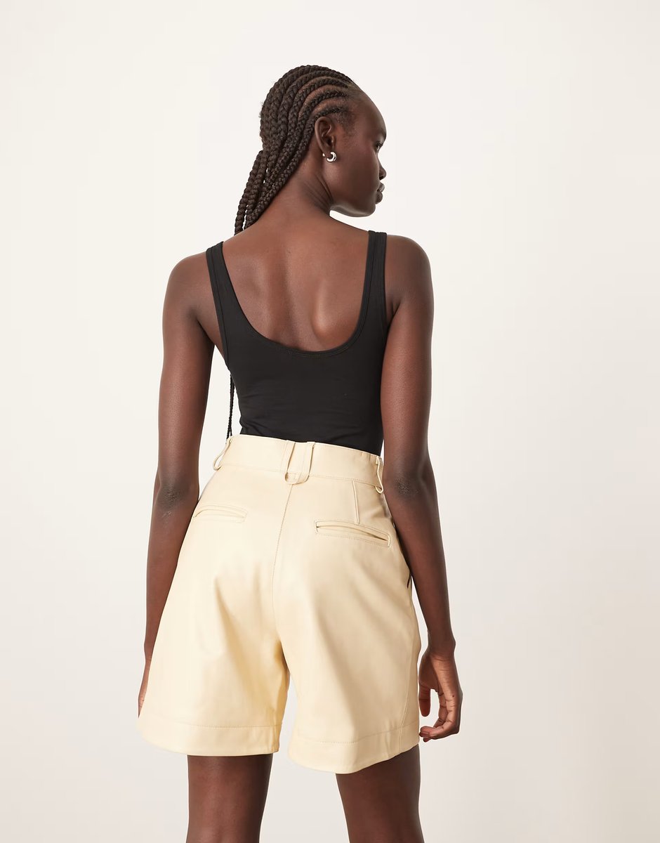 ASOS ARRANGE premium leather city shorts co-ord in buttermilk - 4
