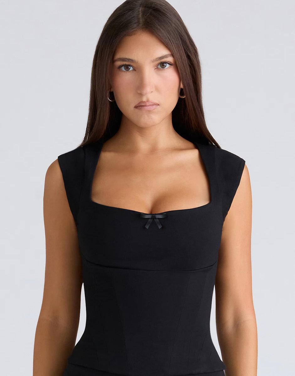 ASOS House of CB The cap sleeve black stretch corset top in black - 3