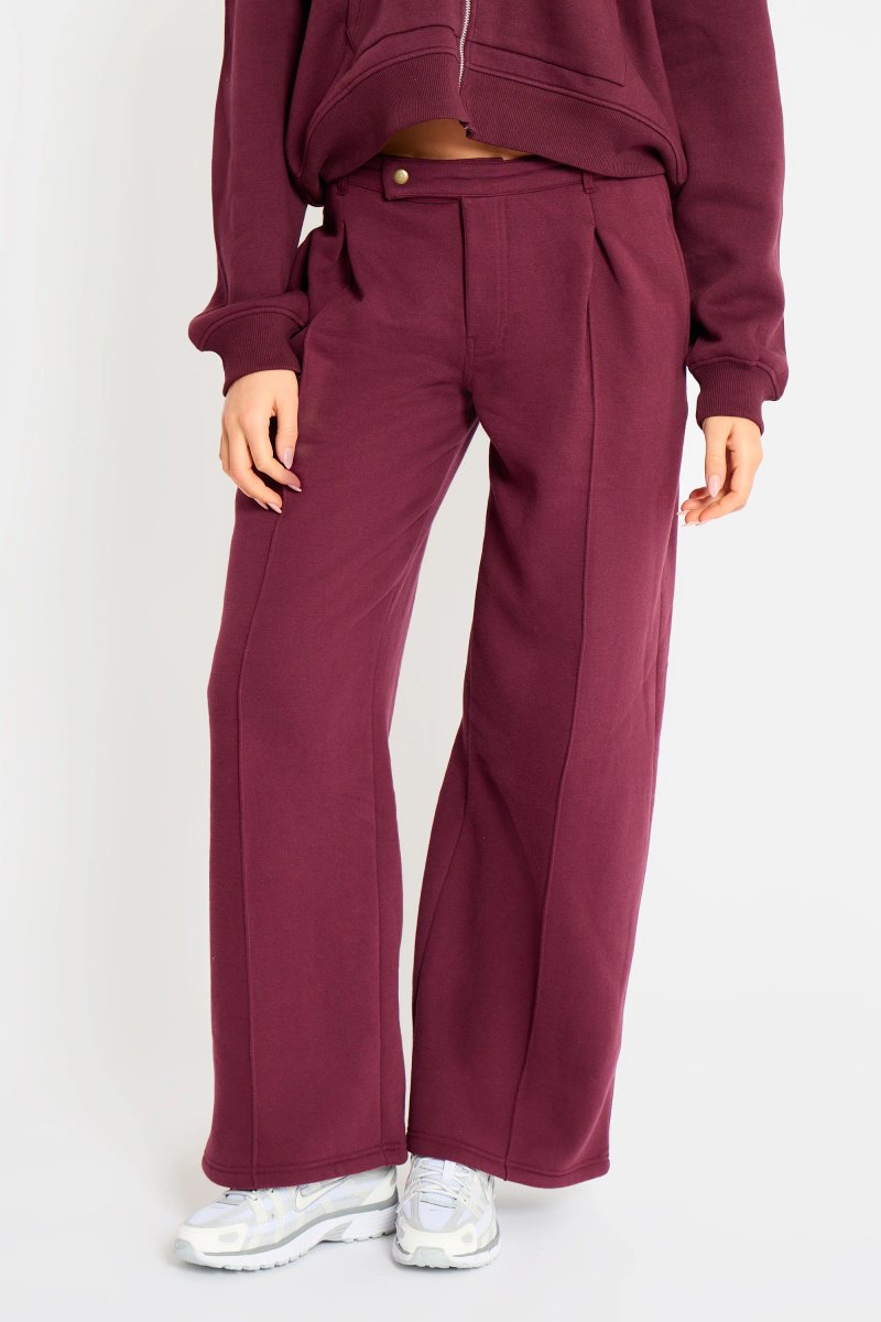 Kaiia Kaiia Pleat Detail Tailored Wide Leg Joggers Dark Cherry - 3