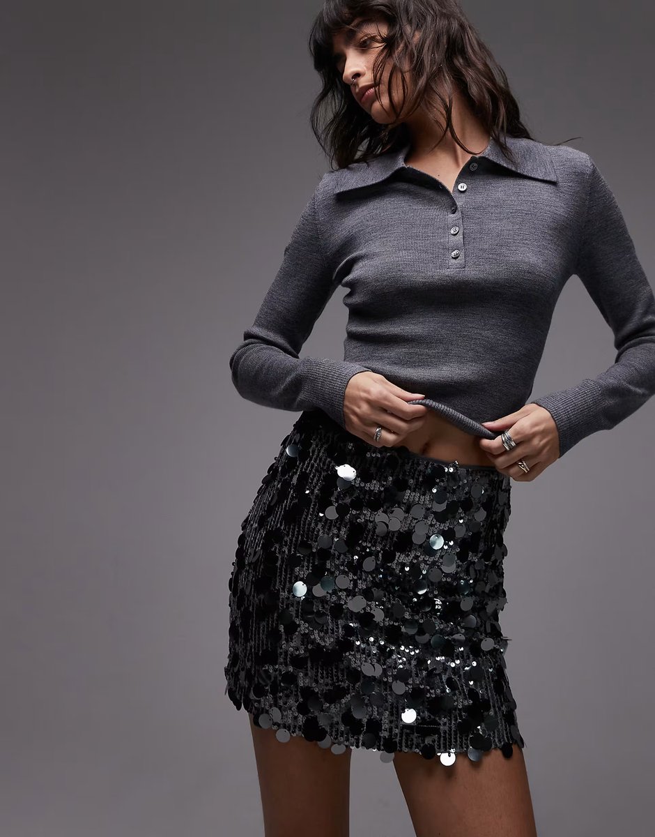 ASOS ASOS DESIGN mixed sequin mini skirt in gunmetal silver - 1