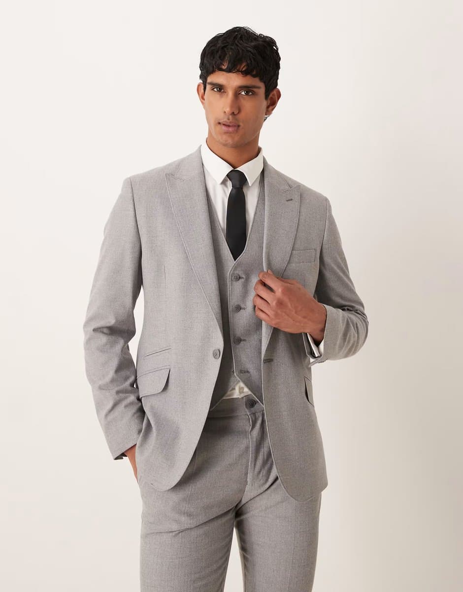 ASOS ASOS DESIGN skinny suit jacket in grey herringbone flannel