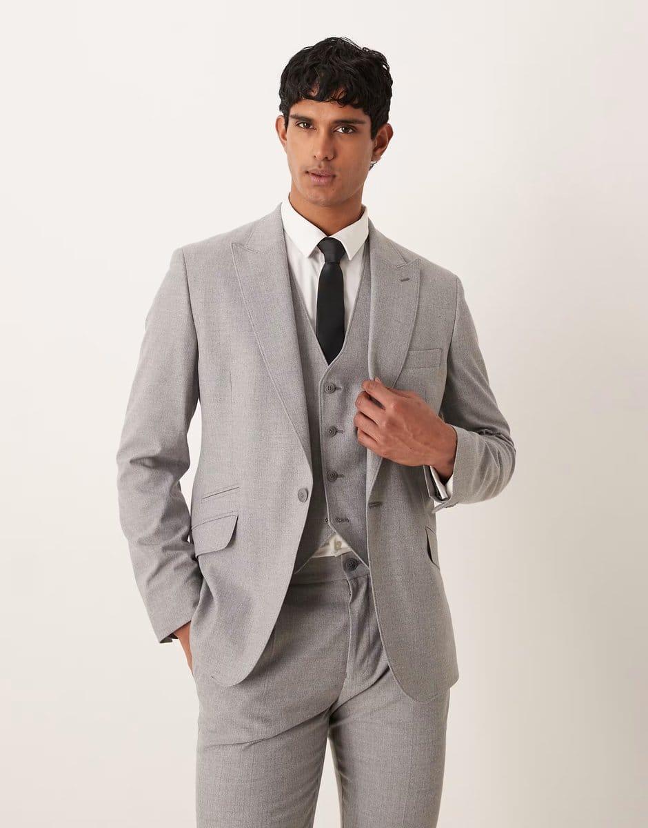 ASOS ASOS DESIGN skinny suit jacket in grey herringbone flannel - 1
