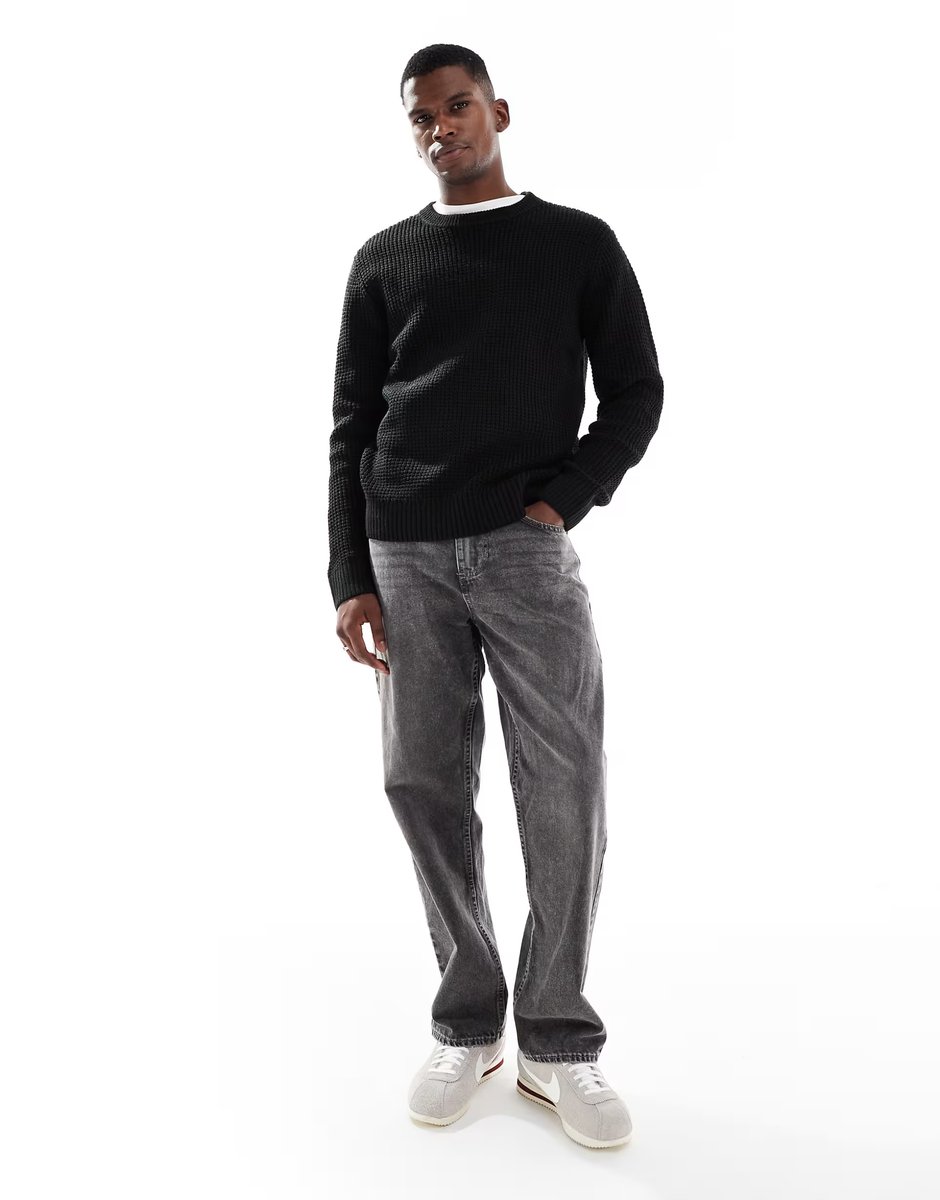 ASOS Jack & Jones waffle knit jumper in black - 2