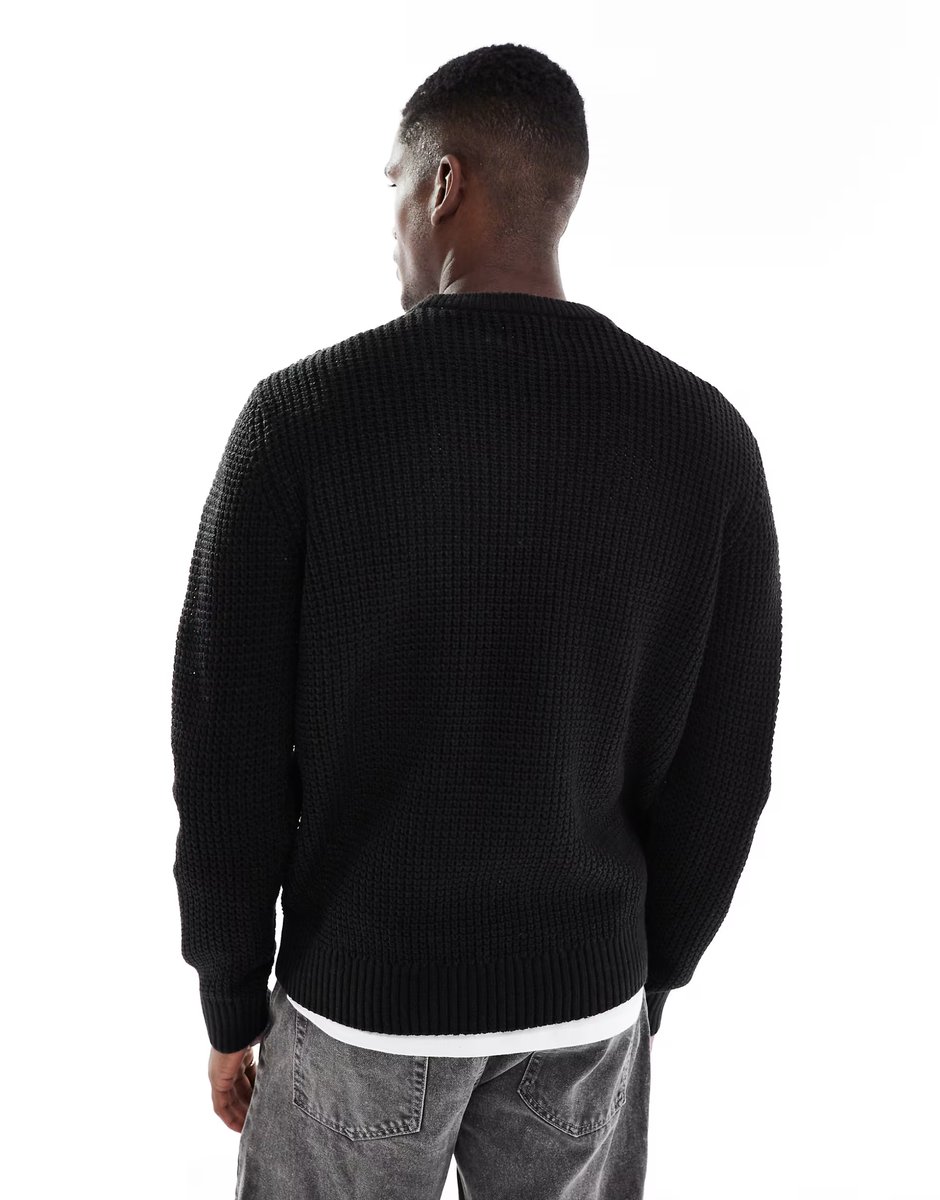 ASOS Jack & Jones waffle knit jumper in black - 3