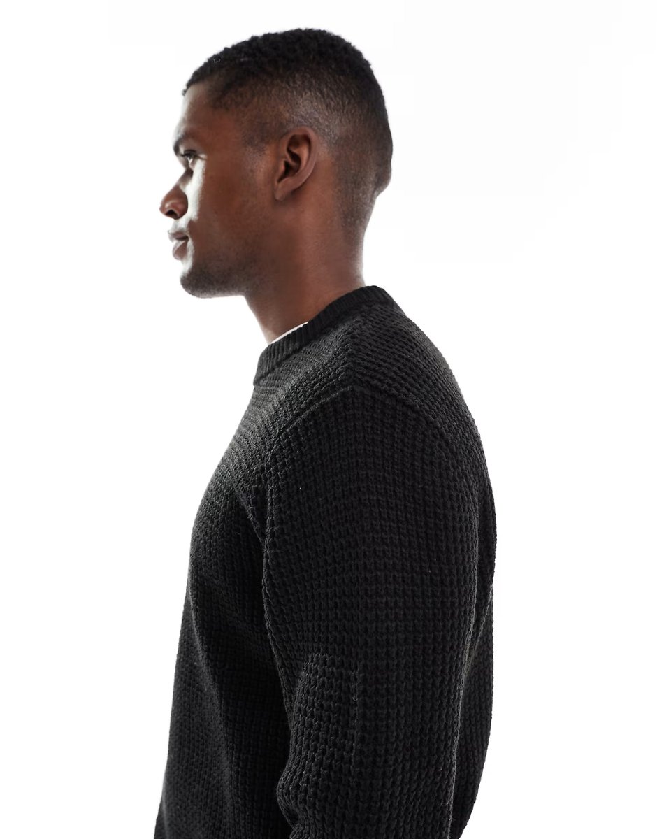 ASOS Jack & Jones waffle knit jumper in black - 4