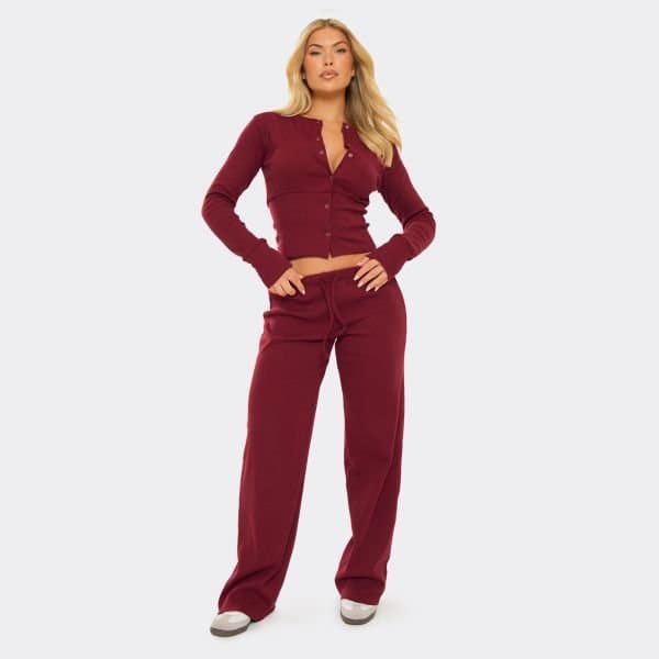 EGO EGO Burgundy Drawstring Waist Straight Leg Trousers