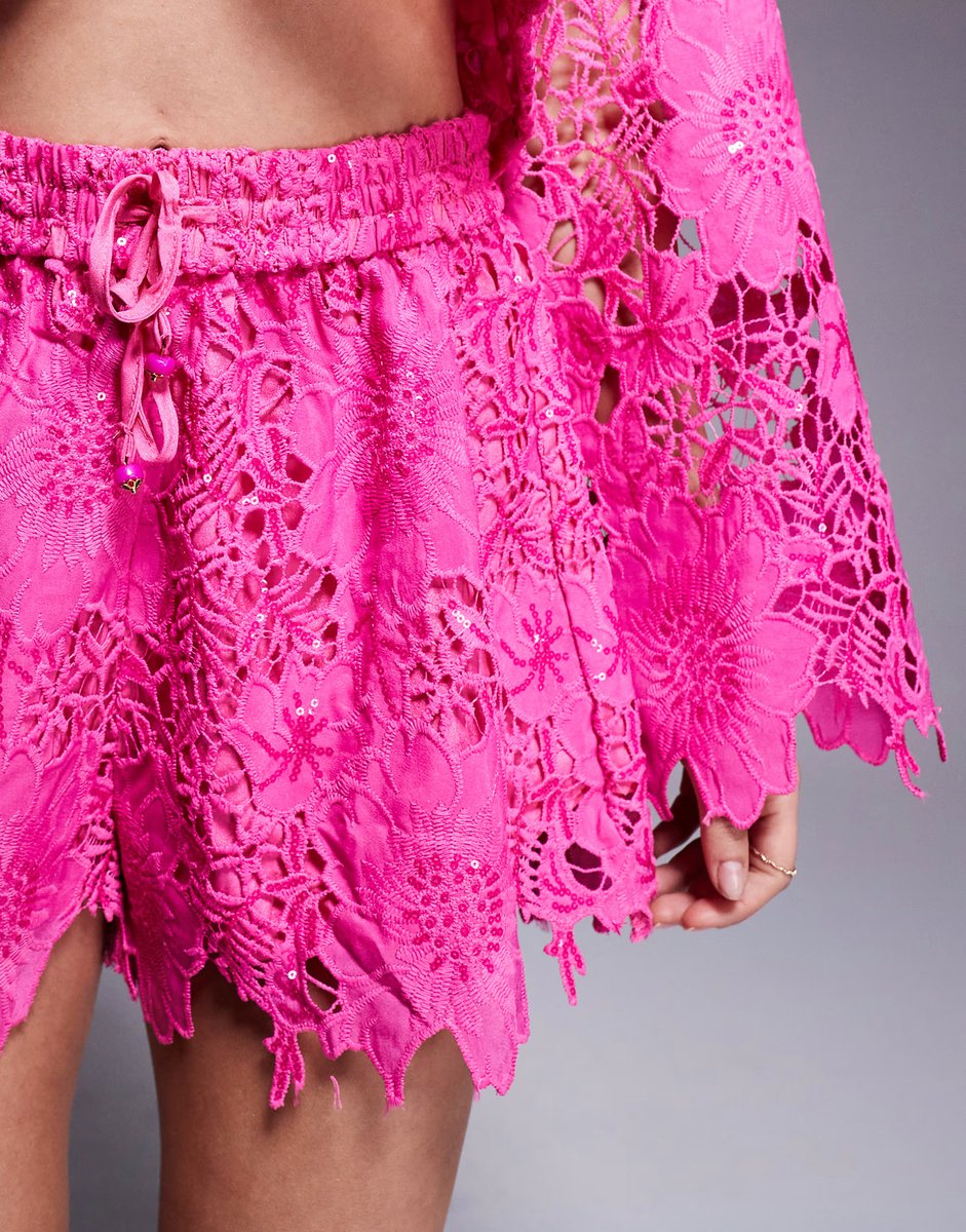 ASOS River Island cutwork sequin short co-ord in pink - 4