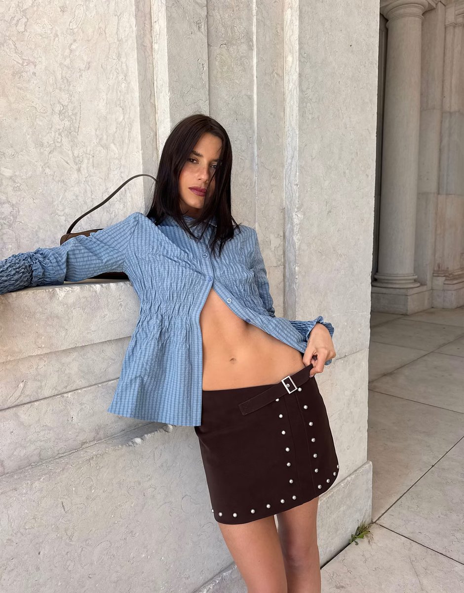 ASOS Labelrail x Barbara Ines studded faux leather wrap skirt in brown - 1