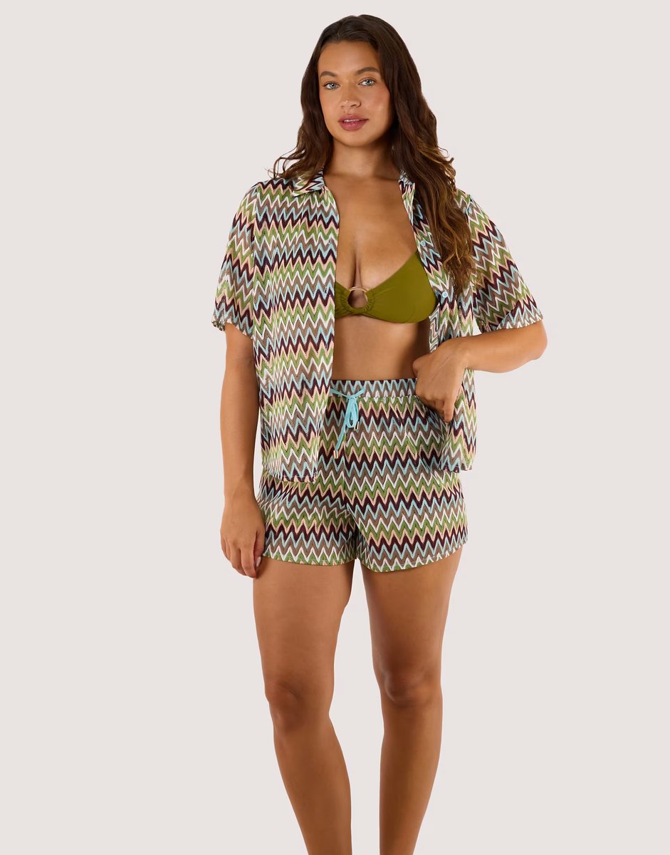 ASOS Wolf & Whistle Kalahari zig zag crochet beach shorts in khaki - 4