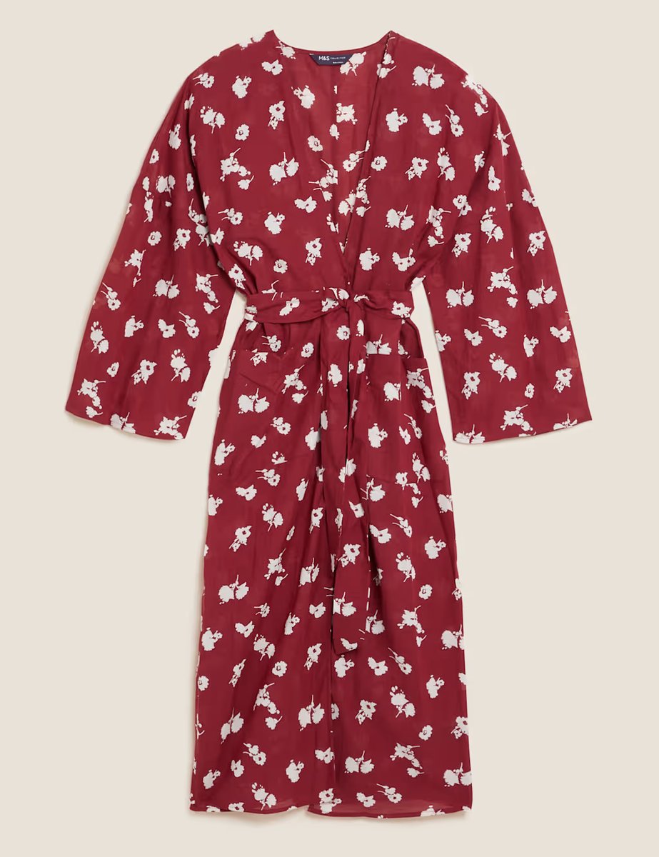 Marks & Spencer M&S Floral Relaxed Longline Kimono Top Red Mix - 2
