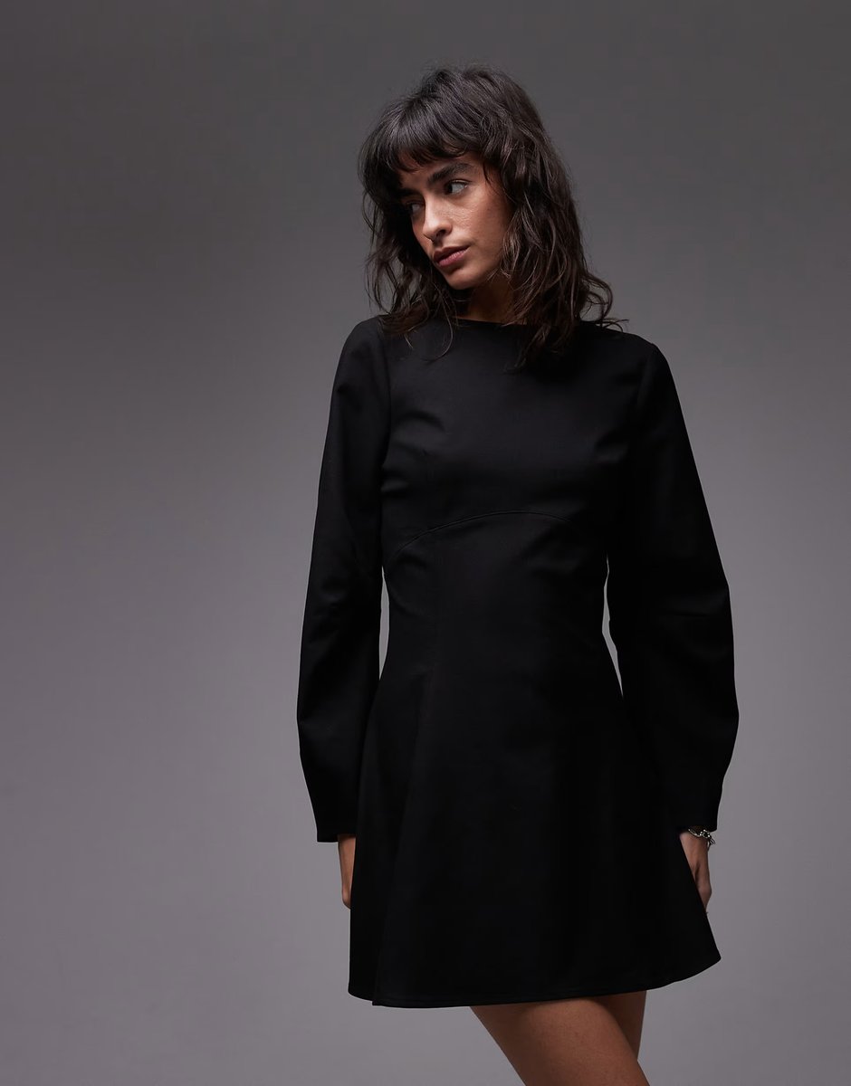 ASOS ASOS DESIGN slash neck cinched mini dress in black - 3