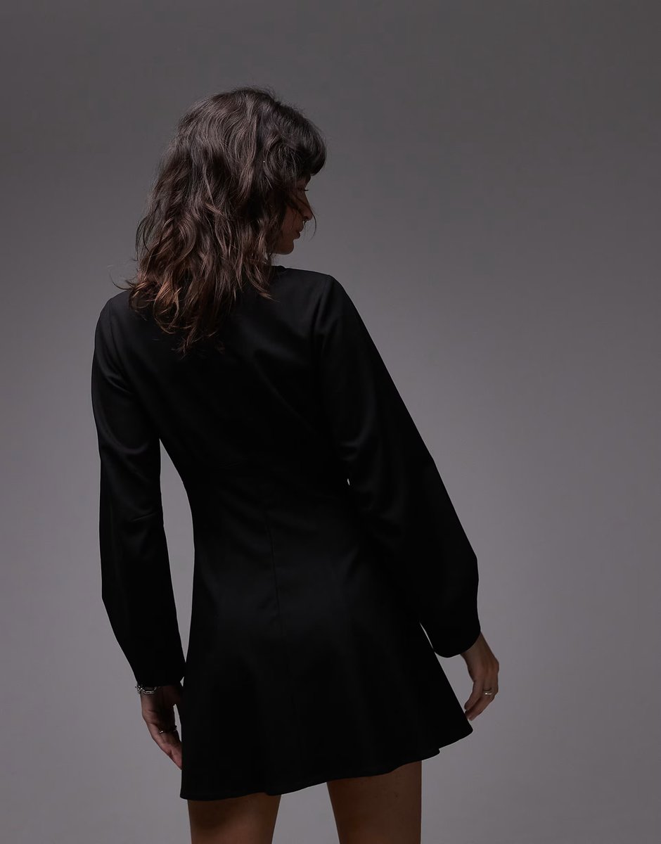 ASOS ASOS DESIGN slash neck cinched mini dress in black - 4