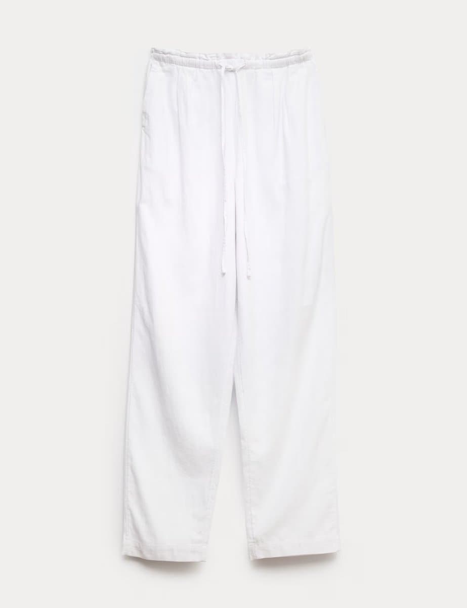 Marks & Spencer M&S High Waist Tapered Trousers in White