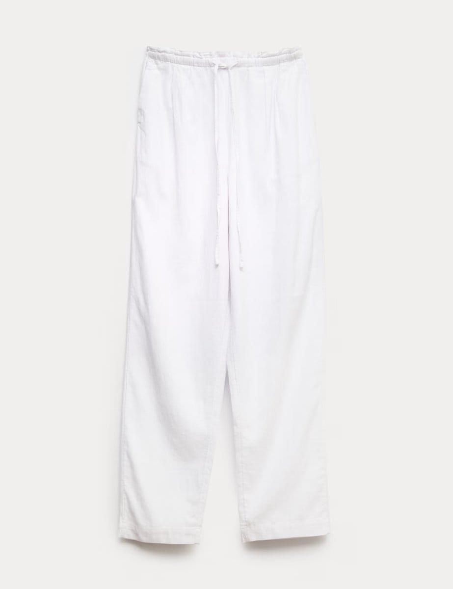 Marks & Spencer M&S Linen Rich Elasticated Waist Tapered Trousers White - 1