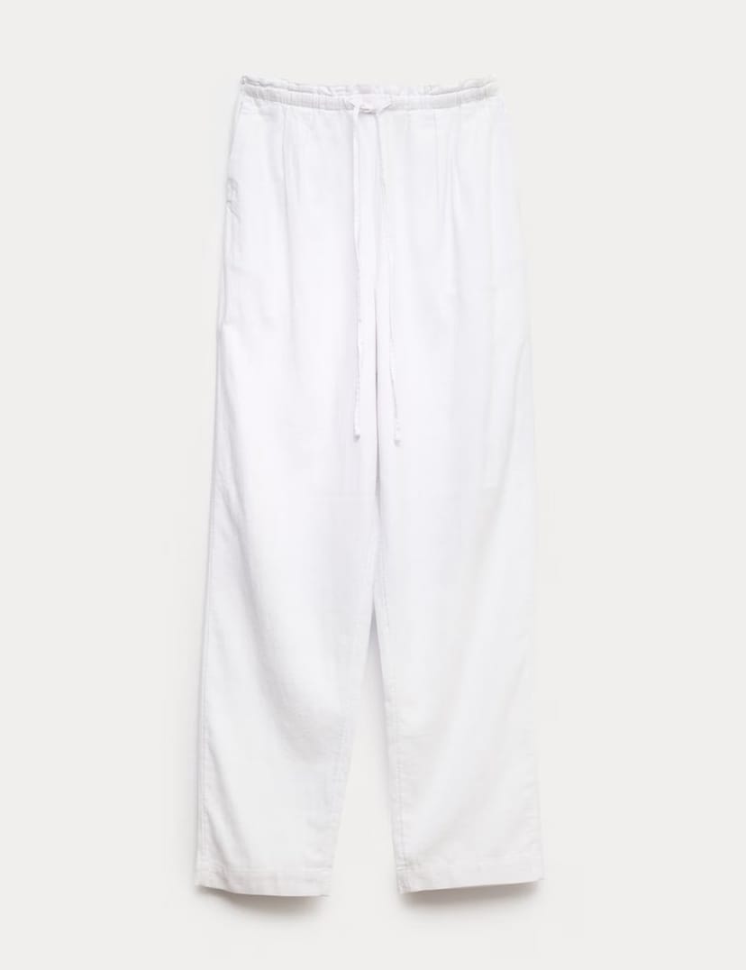 Marks & Spencer M&S Linen Rich Elasticated Waist Tapered Trousers White - 1