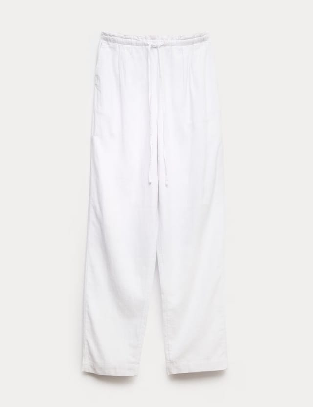 Marks & Spencer M&S Linen Rich Elasticated Waist Tapered Trousers White - 2