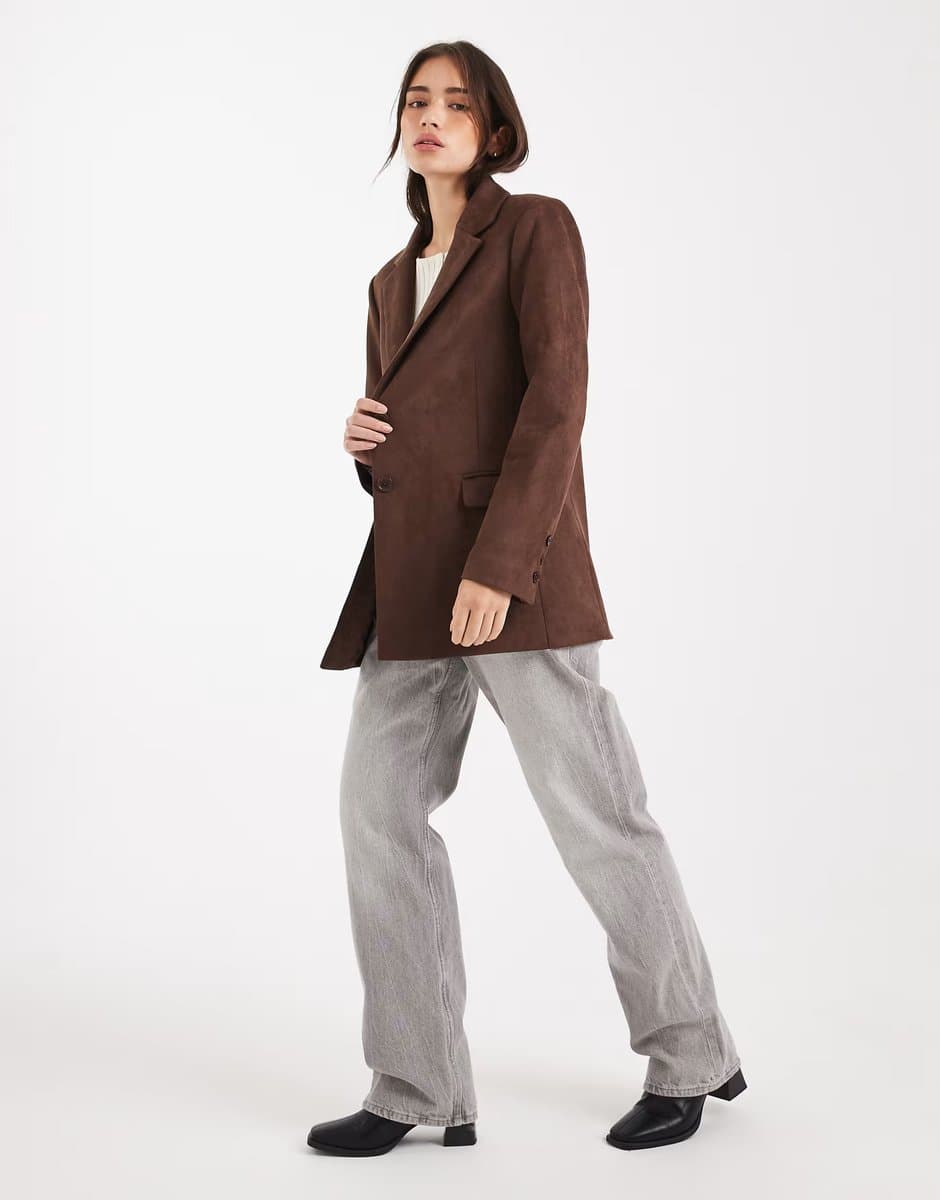 ASOS Miss Selfridge suedette blazer in chocolate