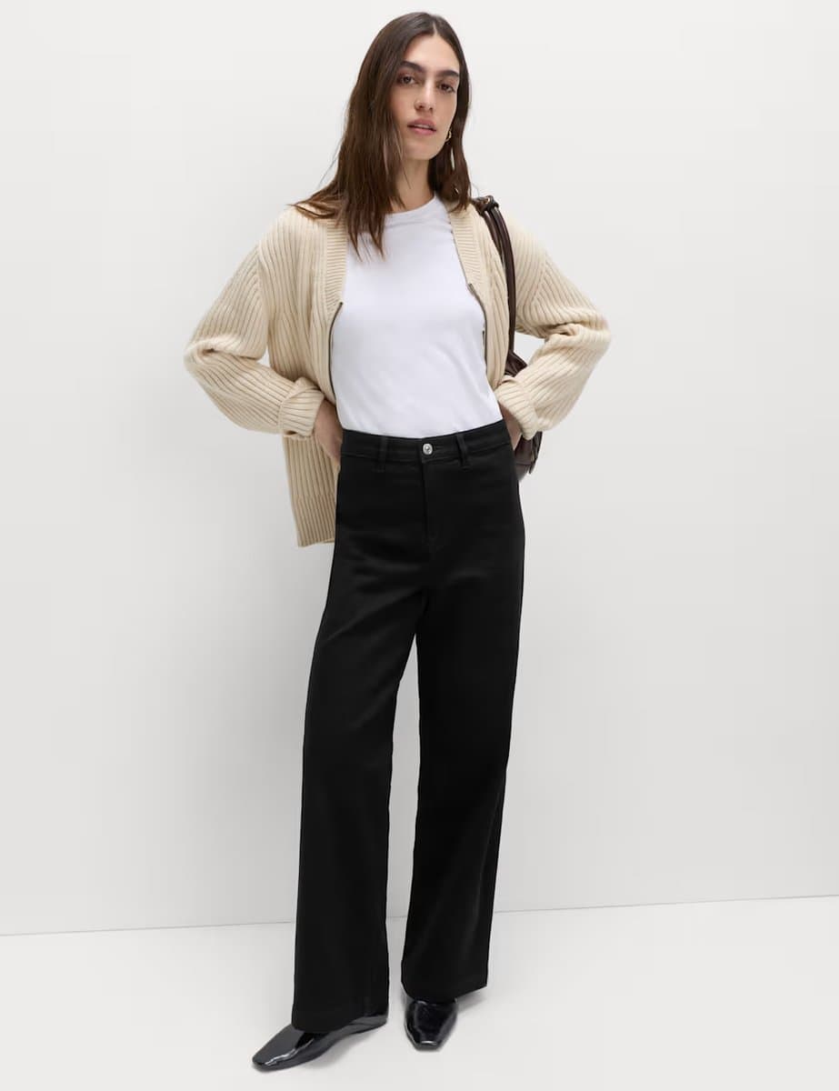 Marks & Spencer M&S High Waisted Wide Leg Ankle Grazer Jeans Black