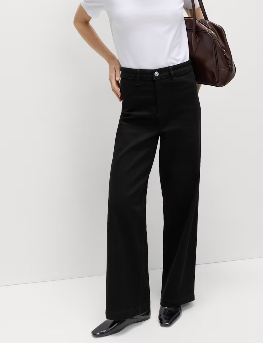 Marks & Spencer M&S High Waisted Wide Leg Ankle Grazer Jeans Black - 2