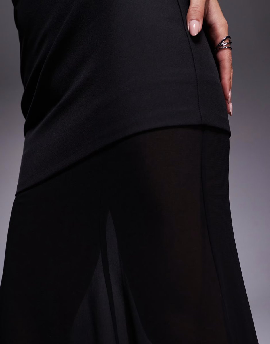 ASOS Jarlo Cora strapless bandeau sheer skirt maxi dress in black - 4