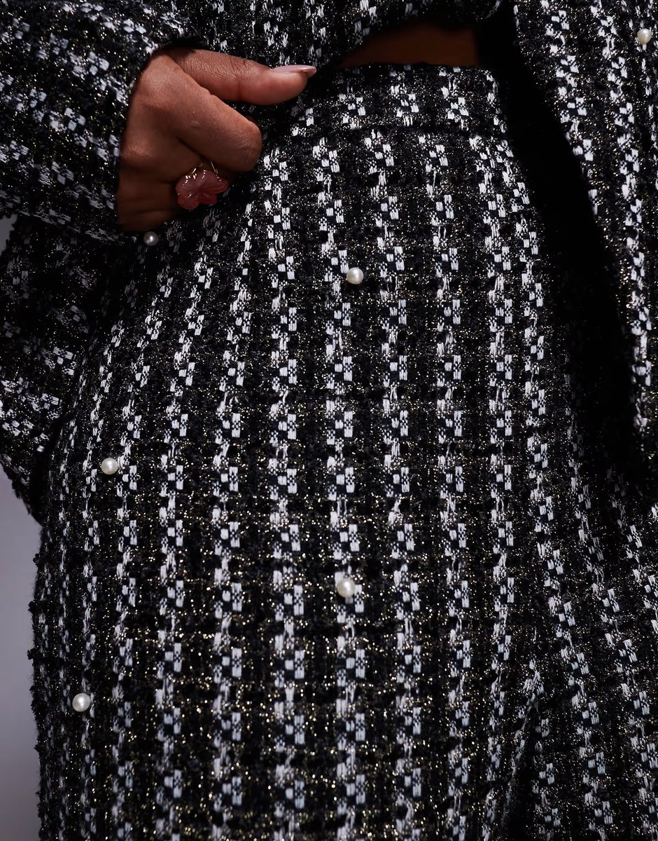 ASOS ASOS LUXE Curve pearl embellished boucle trouser co-ord in black - 3