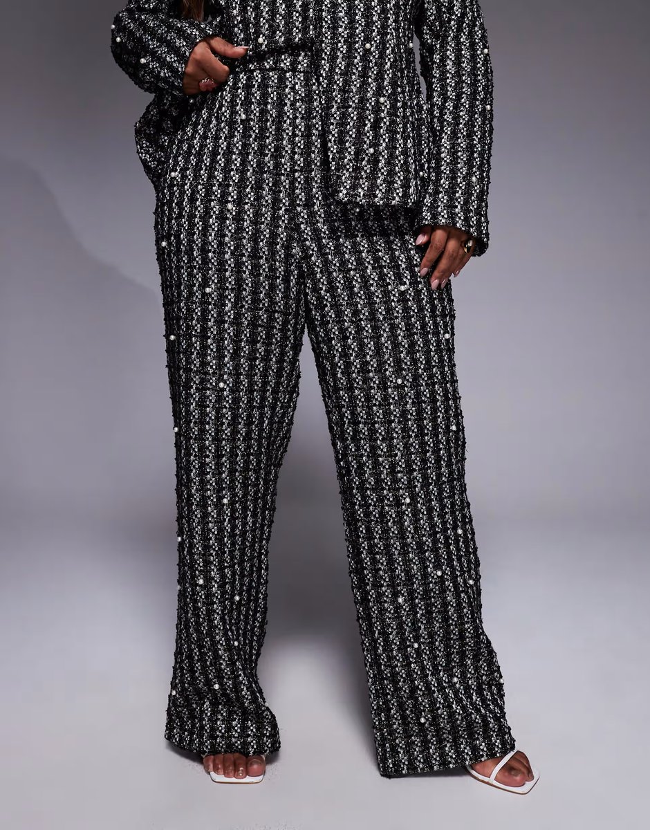 ASOS ASOS LUXE Curve pearl embellished boucle trouser co-ord in black - 4