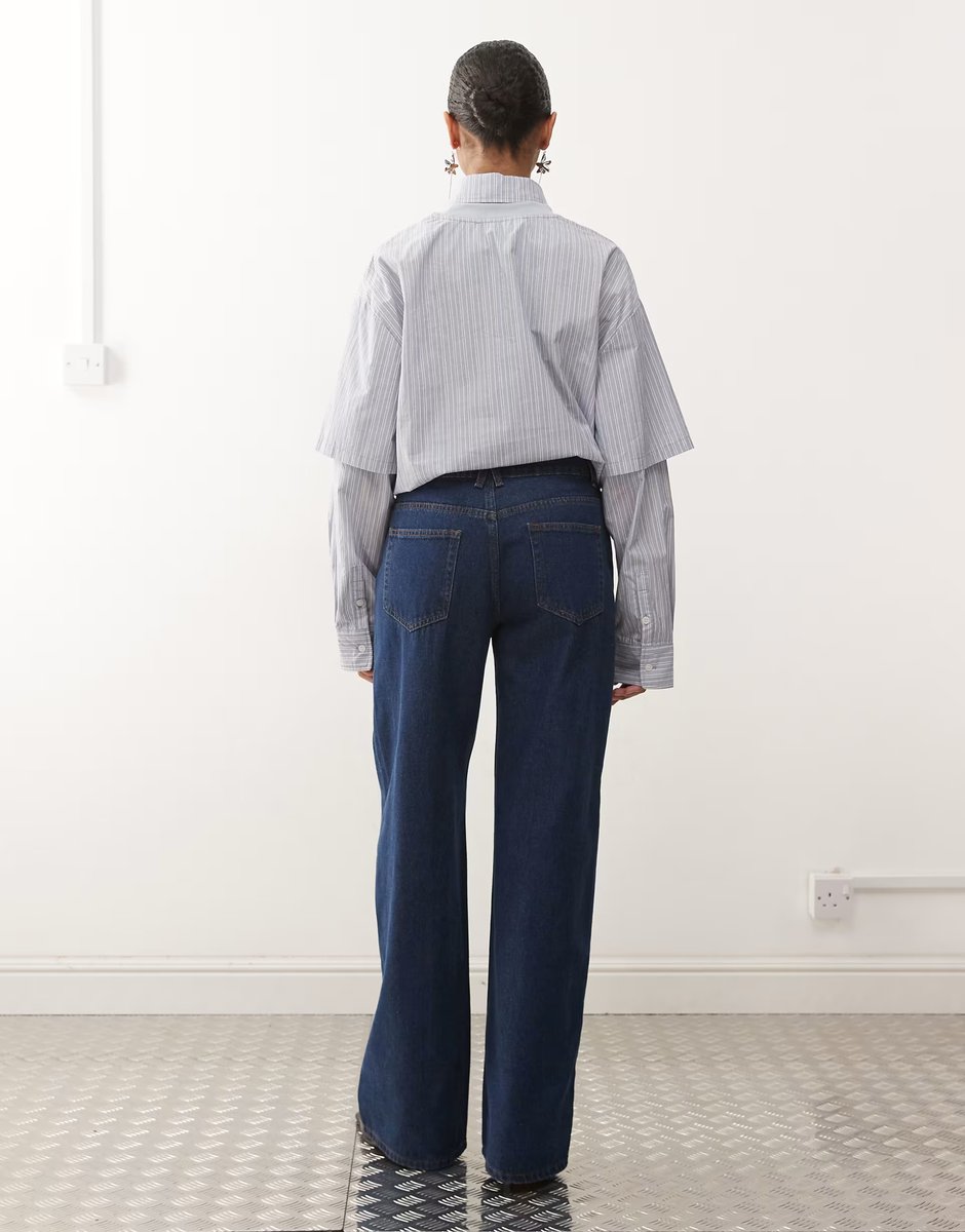 ASOS Lioness Penny asymmetric button detail wide leg jeans in mid wash - 3