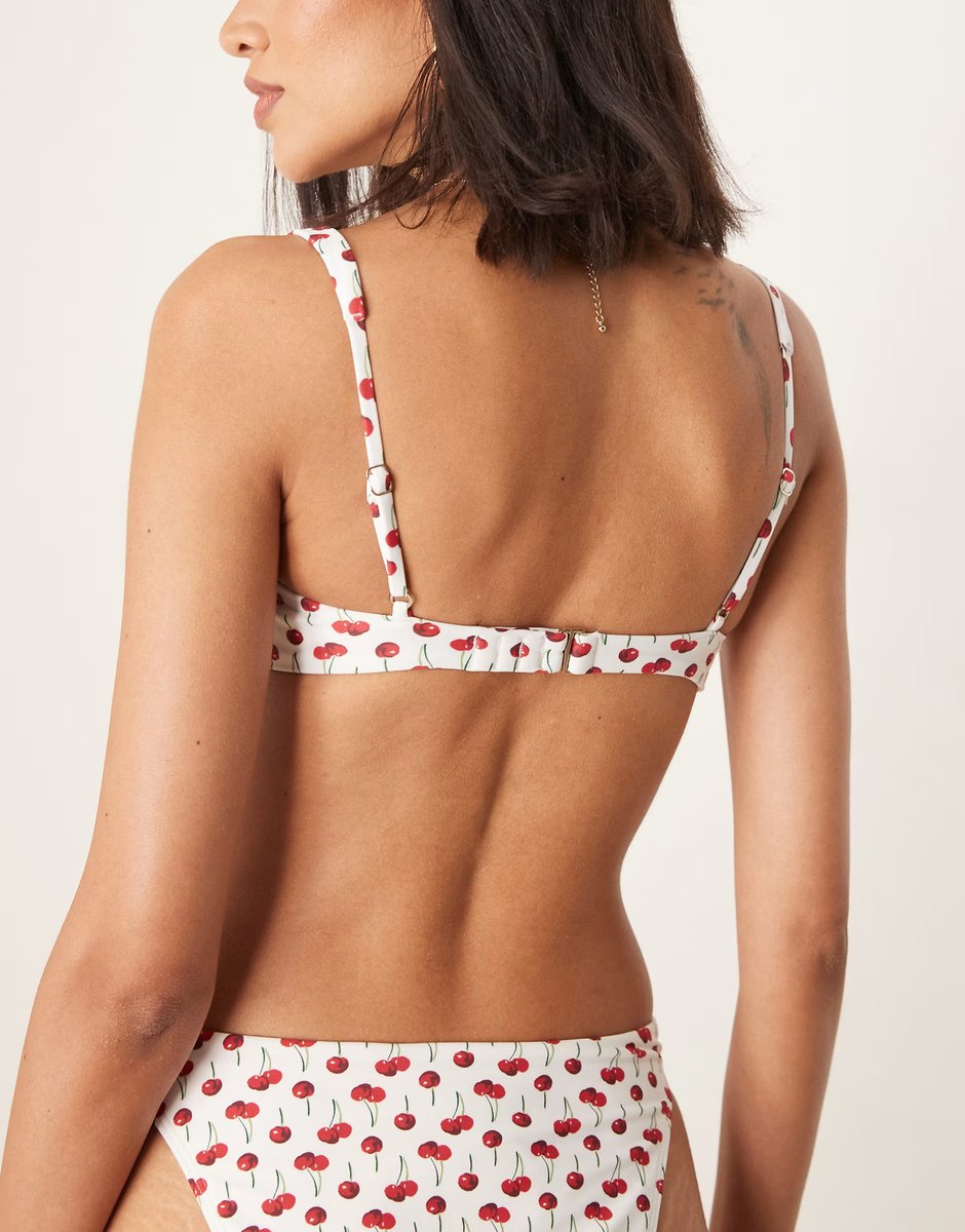 ASOS Abercrombie & Fitch ruched underwire bikini top co-ord in cherry print - 4