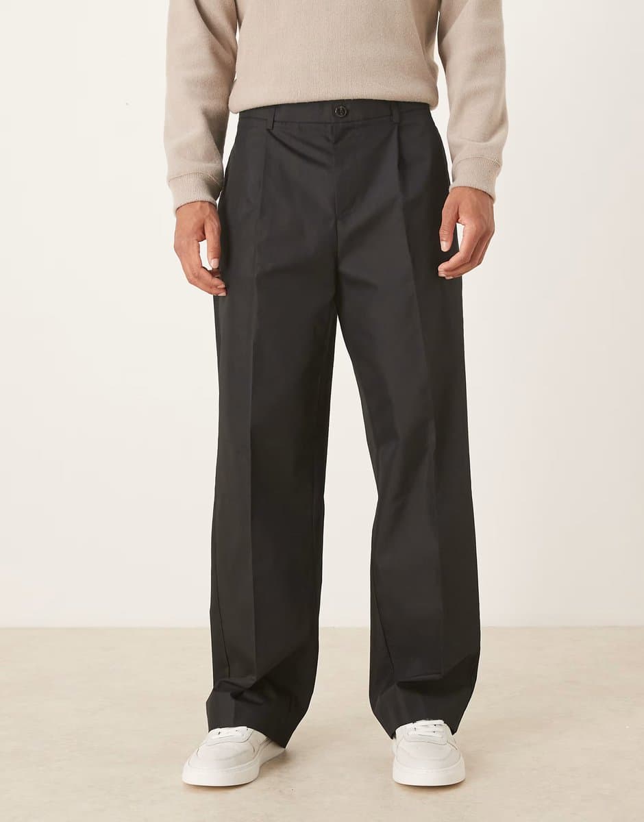 ASOS ASOS DESIGN smart wide leg trousers in black tech fabric with elasticated waist