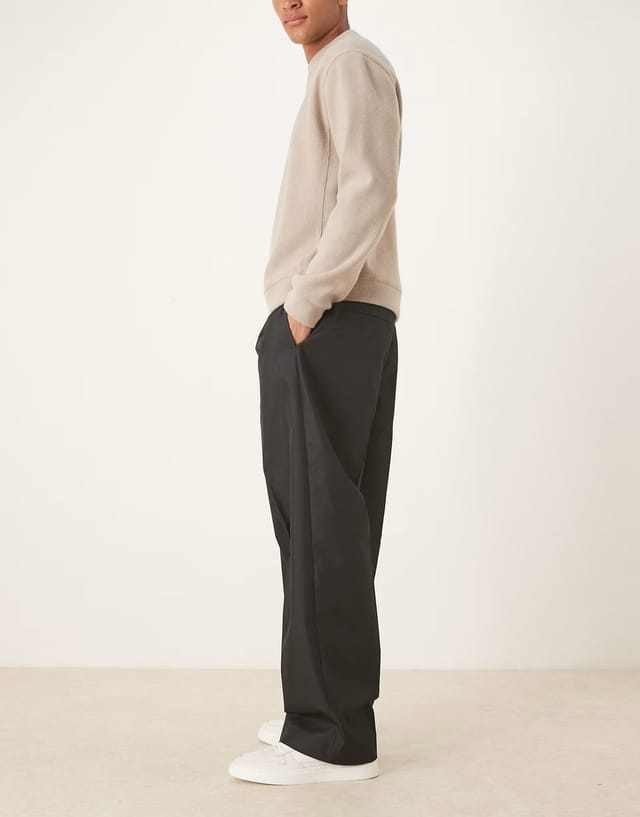 ASOS ASOS DESIGN smart wide leg trousers in black tech fabric with elasticated waist - 3