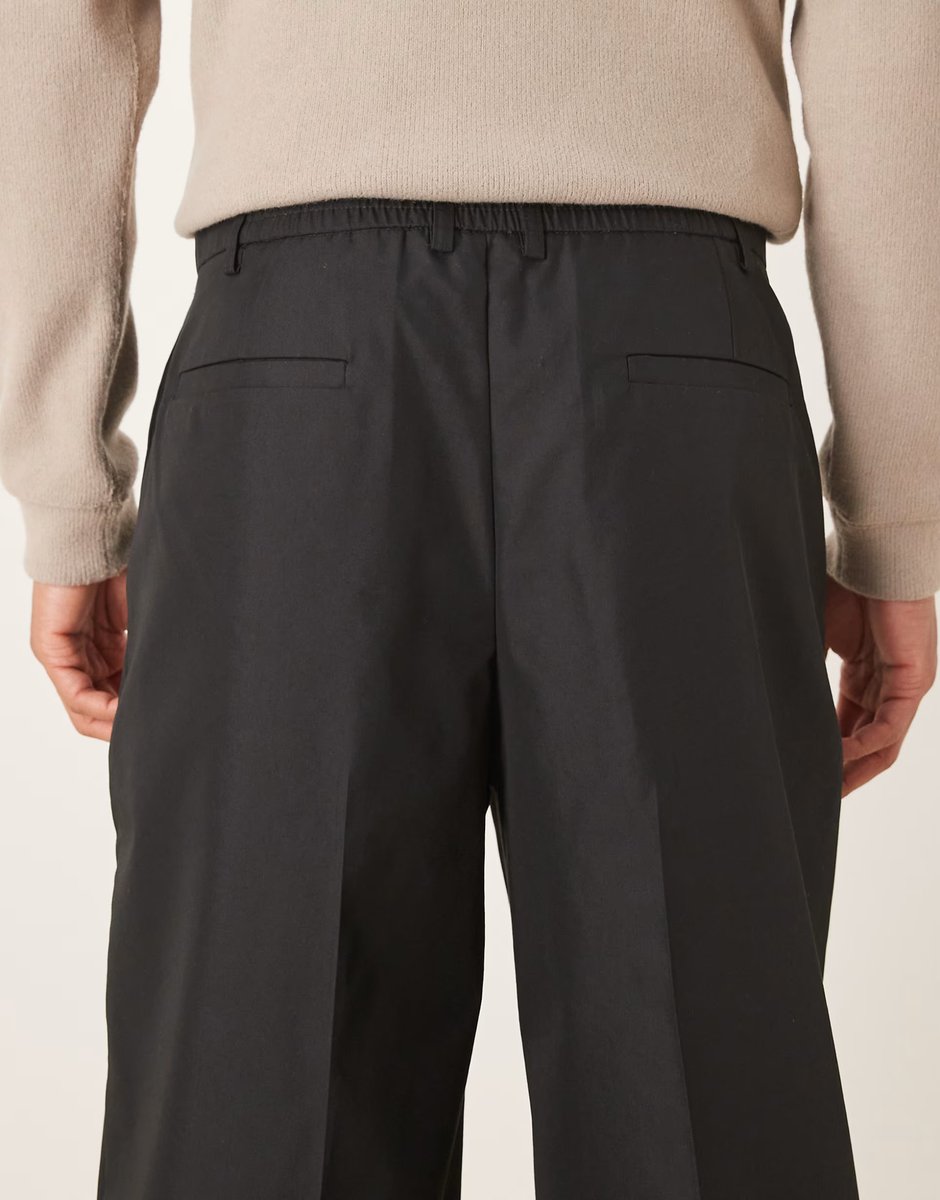 ASOS ASOS DESIGN smart wide leg trousers in black tech fabric with elasticated waist - 4