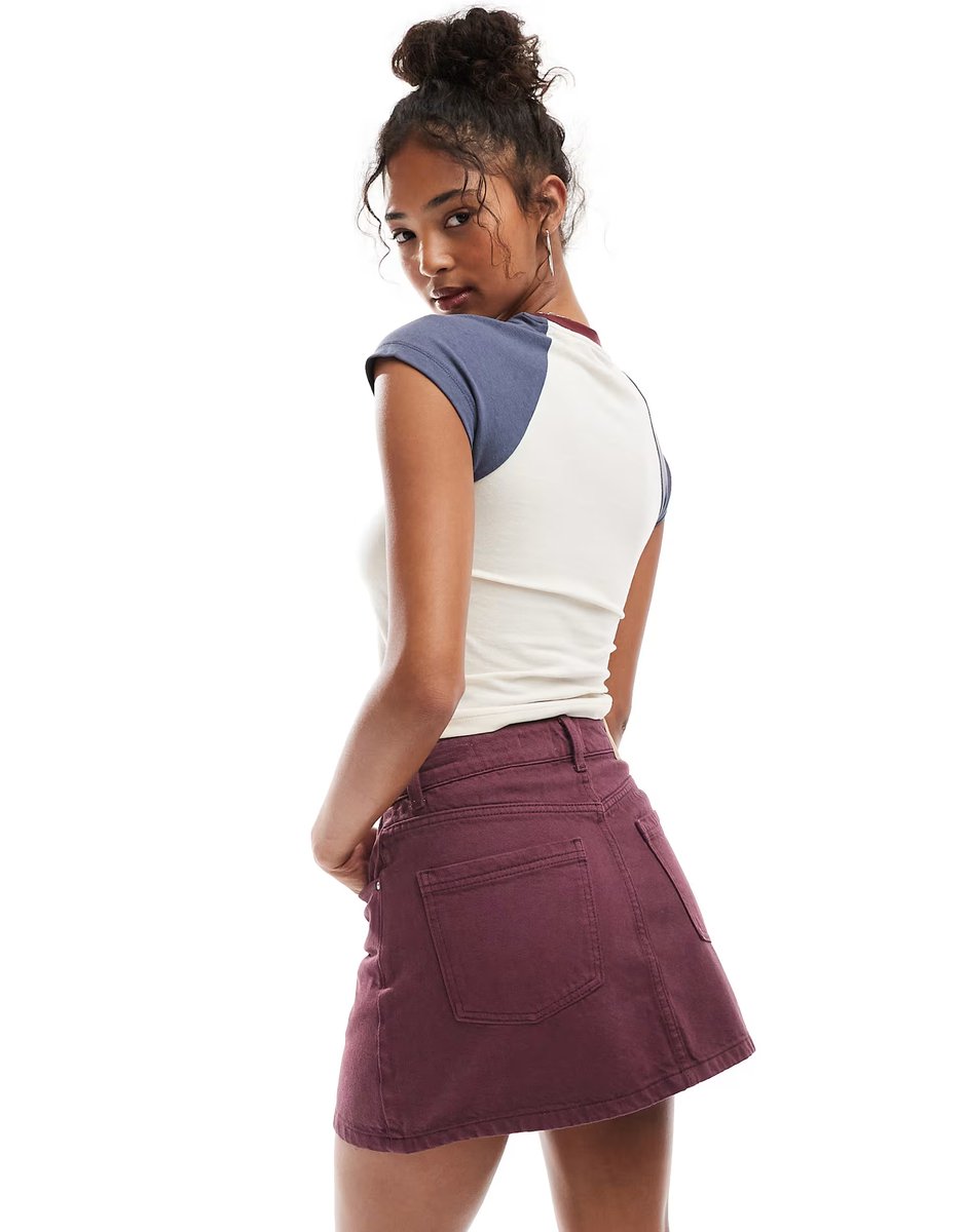 ASOS Cotton On original denim mini skirt in berry - 2