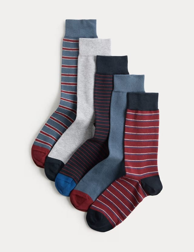 Marks & Spencer M&S 5 Pack Cool & Fresh™ Stripe Cotton Rich Socks Blue Mix - 2