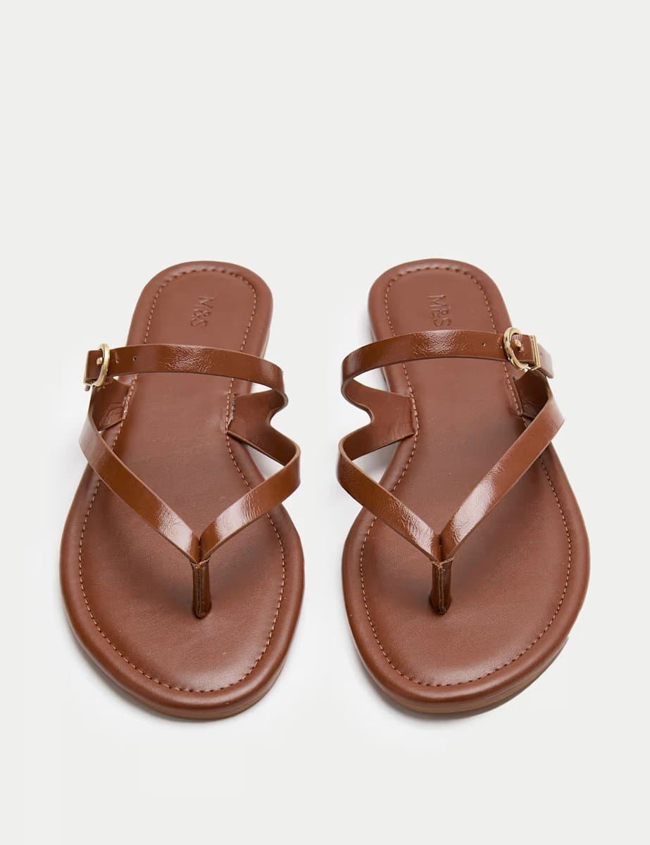 Marks & Spencer M&S Buckle Flat Toe Loop Mule Sandals Tan